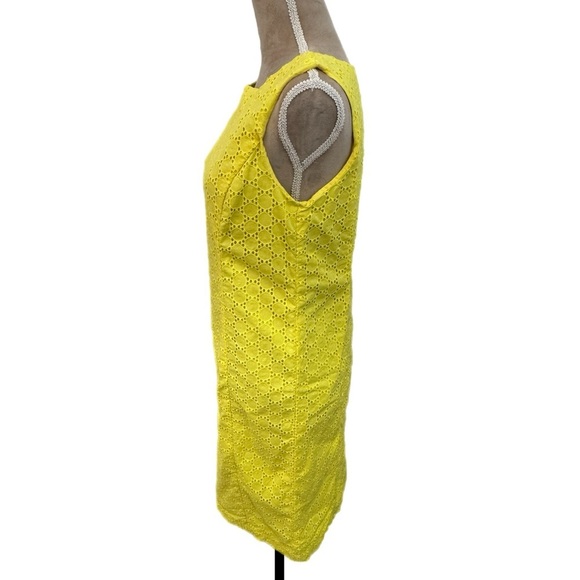 TALBOTS 100% Cotton Lemon Yellow Dress Preppy Lady Sheath Eyelet Knee Hem Sz 10 - Picture 4 of 13